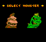 A screenshot of Rampage World Tour's hidden two-player monster select menu.