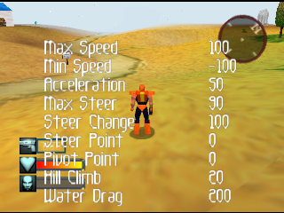 Debug menu helper function displaying some of the current vehicles stats (Adam is technically a vehicle).