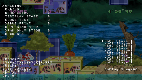 Umihara Kawase Portable - Debugmenu1.png