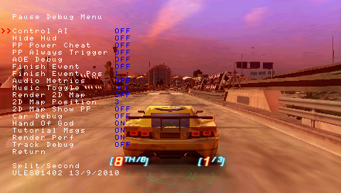 SplitSecondPSP-FIN PauseDebugMenu.png