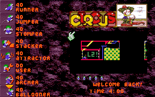 Lemmings2AmigaDemo-WelcomeBackMenu.png