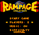 Rampage World Tour's hidden two-player mode in the main menu.