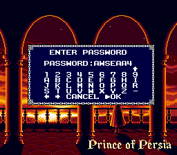 Prince of Persia SNES NTSC Password Screen.png